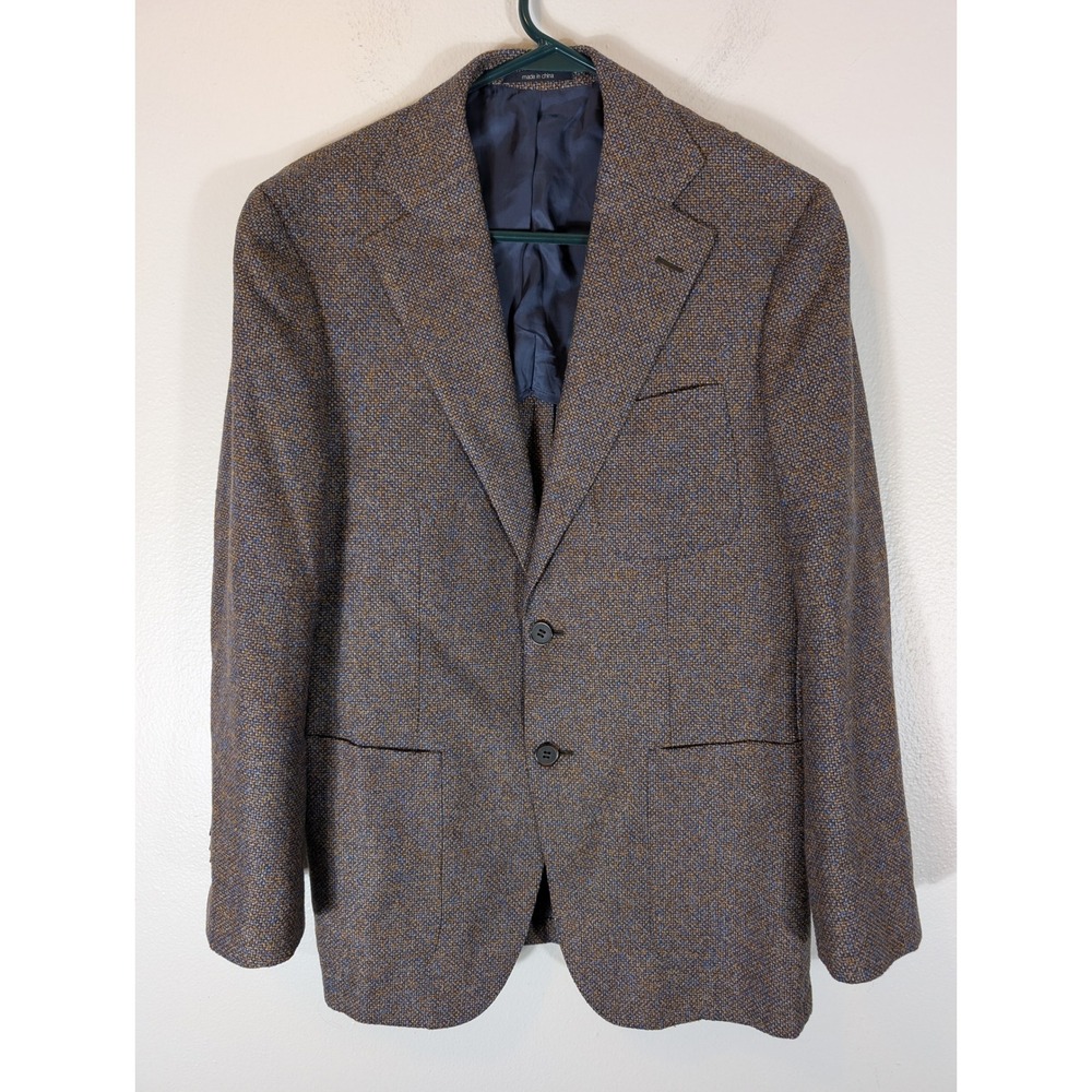 Suit Supply Mens Size 40 Brown Blue Textured Wool Silk Cashmere 2-Button Blazer